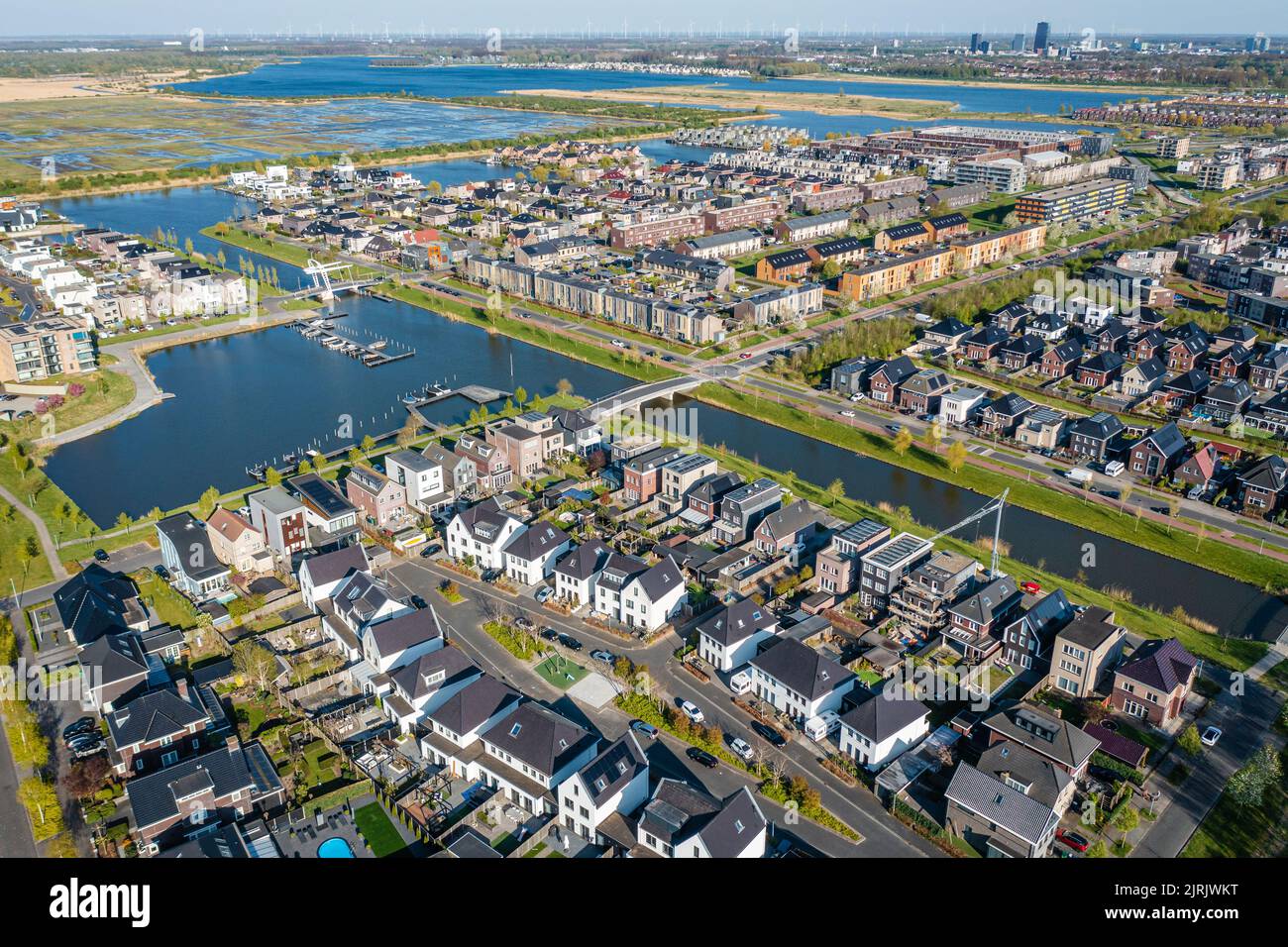 Modern green neighbourhood in Almere, The Netherlands, surrounded by