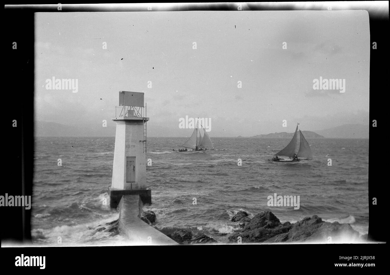 Yachts, Wellington harbour, 1920s to 1930s, by Roland Searle. Stock Photo