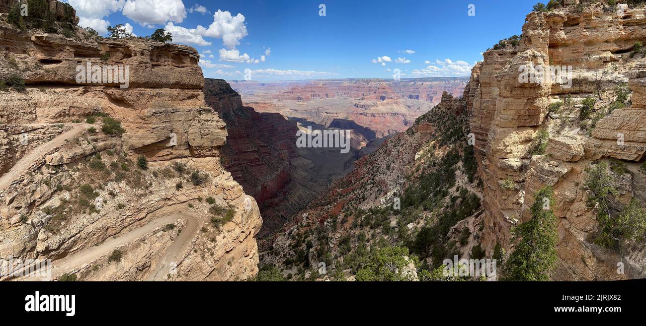 South Kaibab Trail with a cactus on the foreground, Grand Canyon, USA Stock Photo