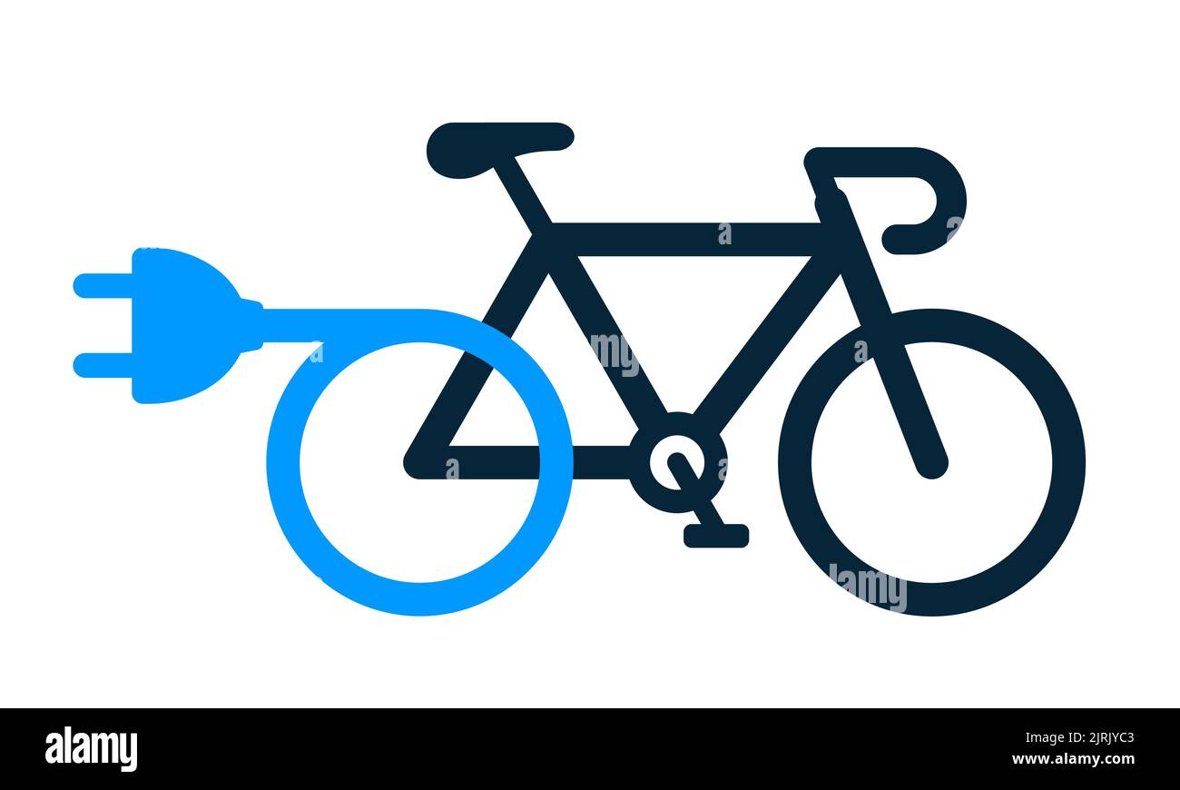 Electric race bicycle or racing e-bike with a charging cable and plug - icon vector illustration isolated on white Stock Vector