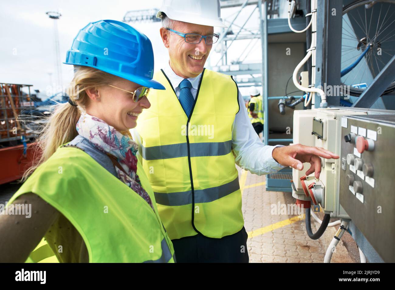 Supply chain, shipping and logistics with a manager and engineer