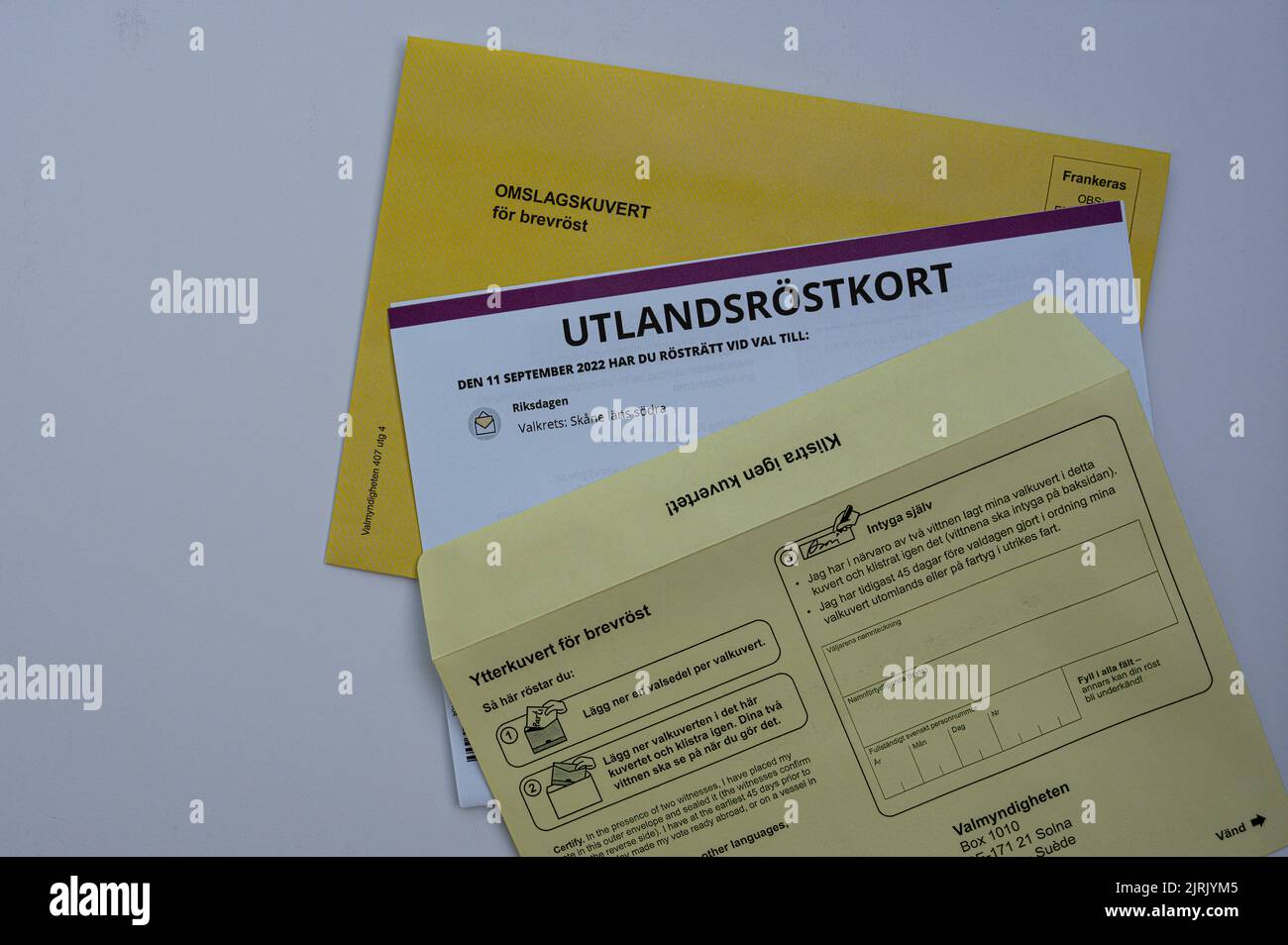 voting cards for the swedish parliament 2022, Sweden Stock Photo