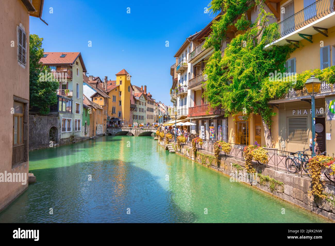 Old town of Annecy with river Thiou, medieval palace the Palais de l ...