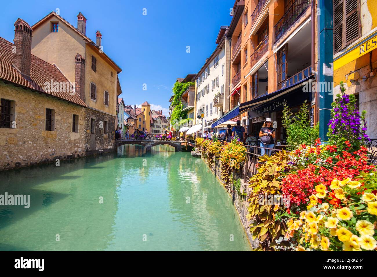 Old town of Annecy with river Thiou, medieval palace the Palais de l ...