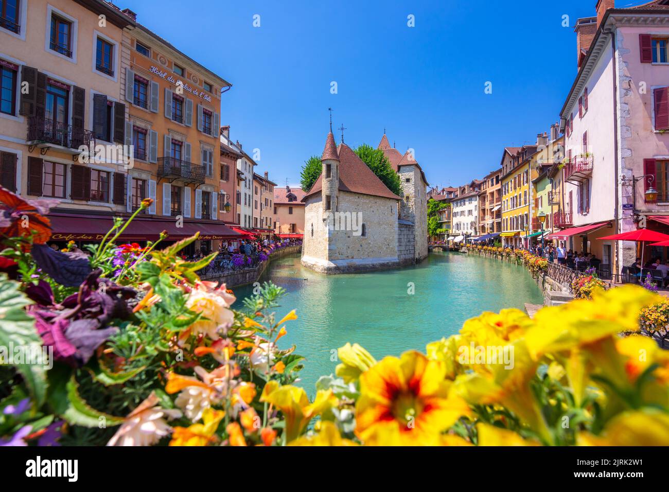 Old town of Annecy with river Thiou, medieval palace the Palais de l ...