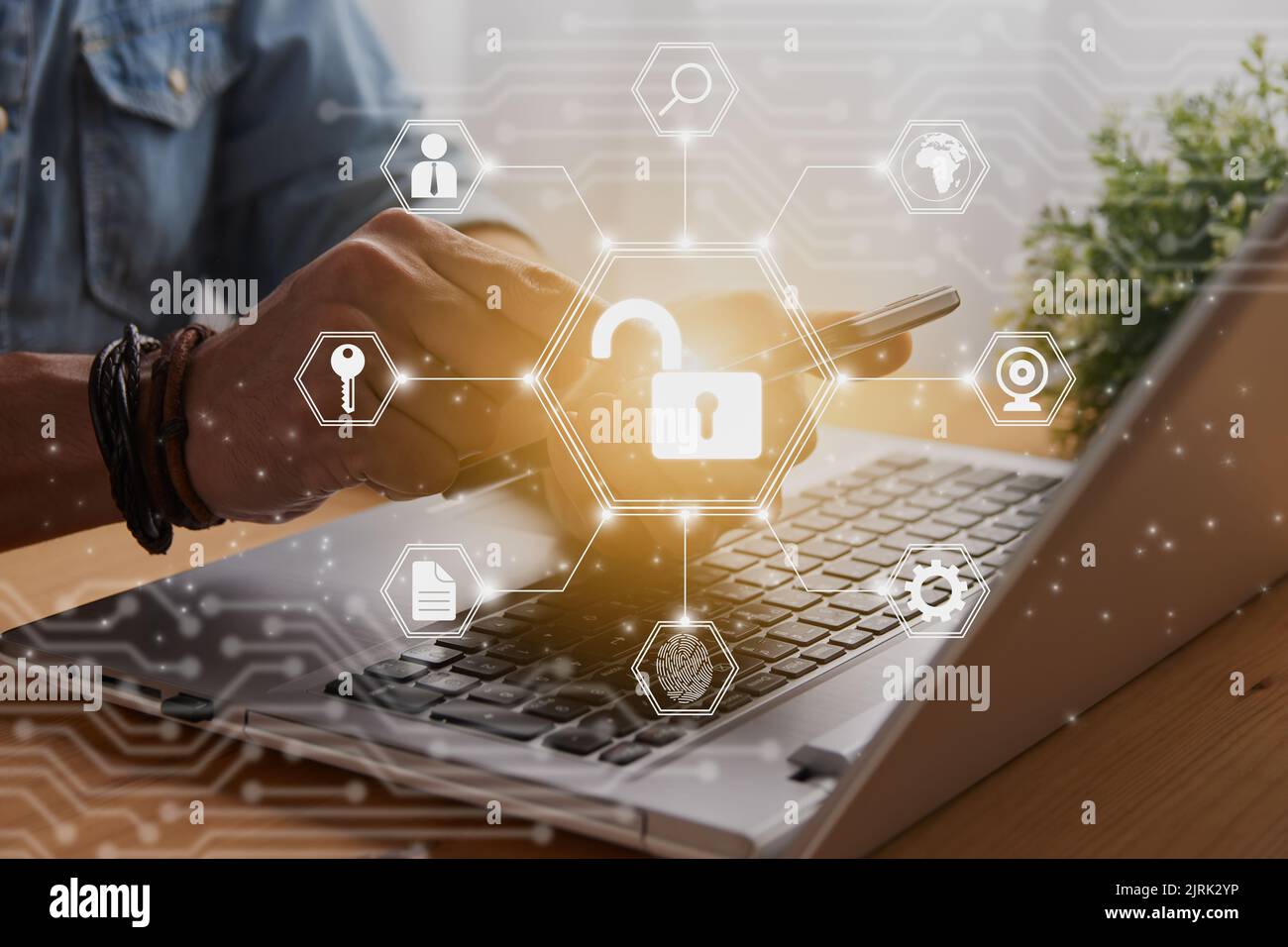 Casual Businessman Hand Touching Mobile Phone or Smart Phone Screen and