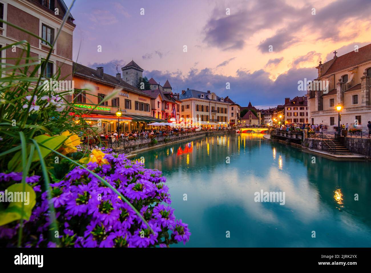 Old town of Annecy with river Thiou, medieval palace the Palais de l ...