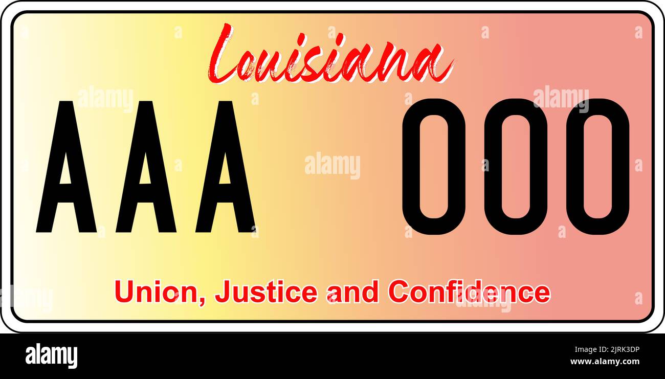 Vehicle license plates marking in Louisiana in United States of America, Car plates. Vehicle license numbers of different American states. Vintage pri Stock Vector