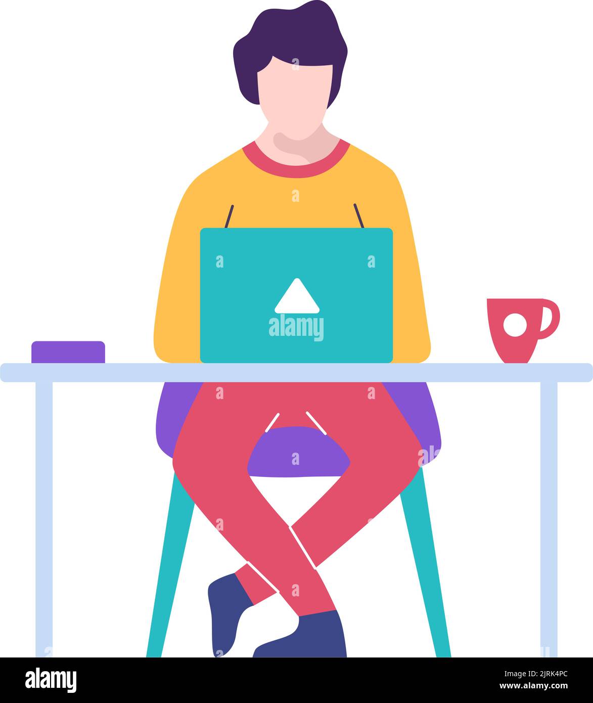 Man sitting and working laptop vector icon. Remote work, e-learning ...