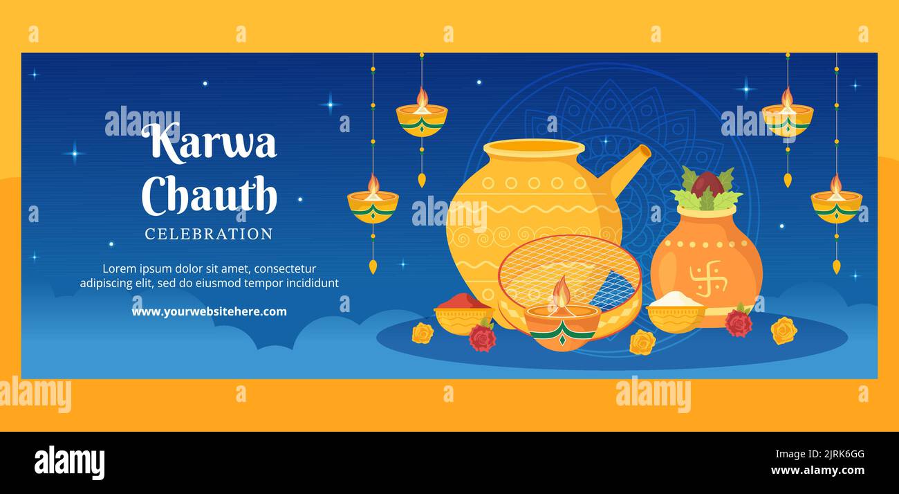 Karwa Chauth Festival Indian Cover Template Hand Drawn Cartoon Flat