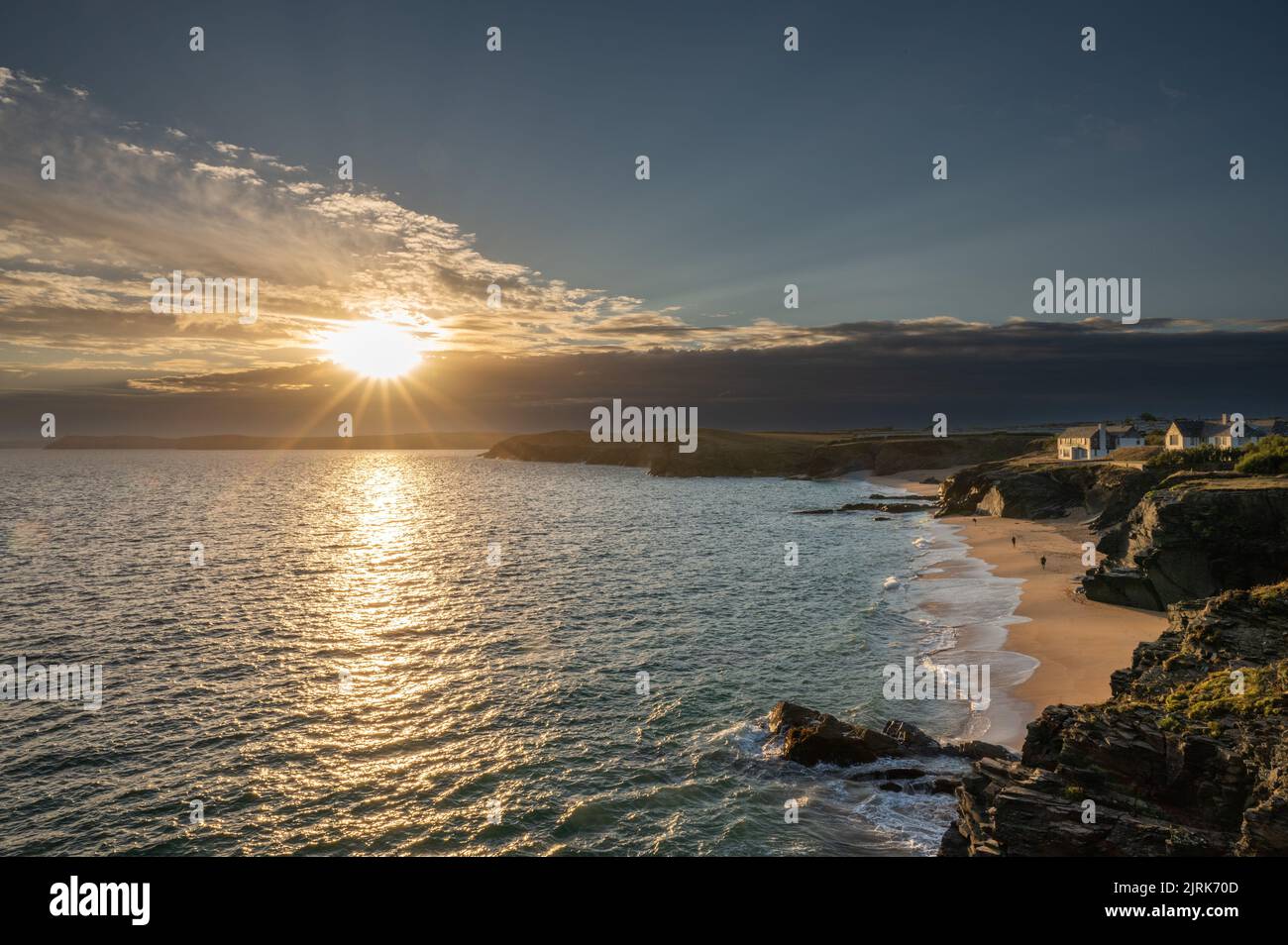 Mother Ivey's Bay, Cornwall, UK. 25th August 2022. UK Weather. Feeling cooler, with a fresh wind and clearer skies for sunrise on the North Coast of Cornwall. Credit Simon Maycock / Alamy Live News. Stock Photo