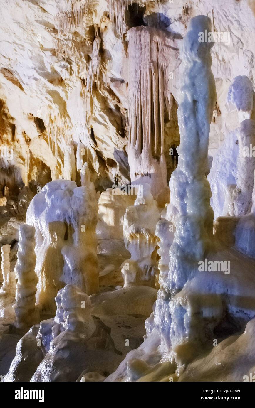 spectacular stalagmites and stalactites formations. scene inside one of