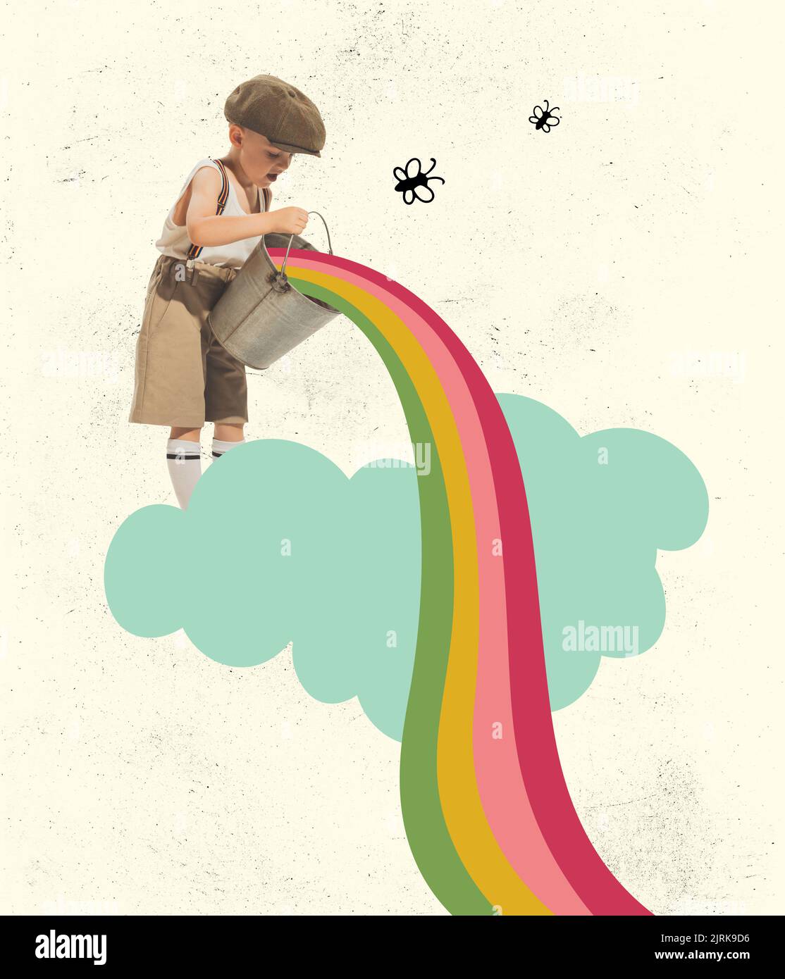 Art collage with cute preschool age kid isolated on light background ...