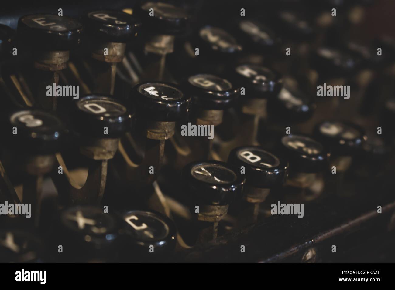 Vintage typewriter. Row of keys of old fashioned typewriter. Retro