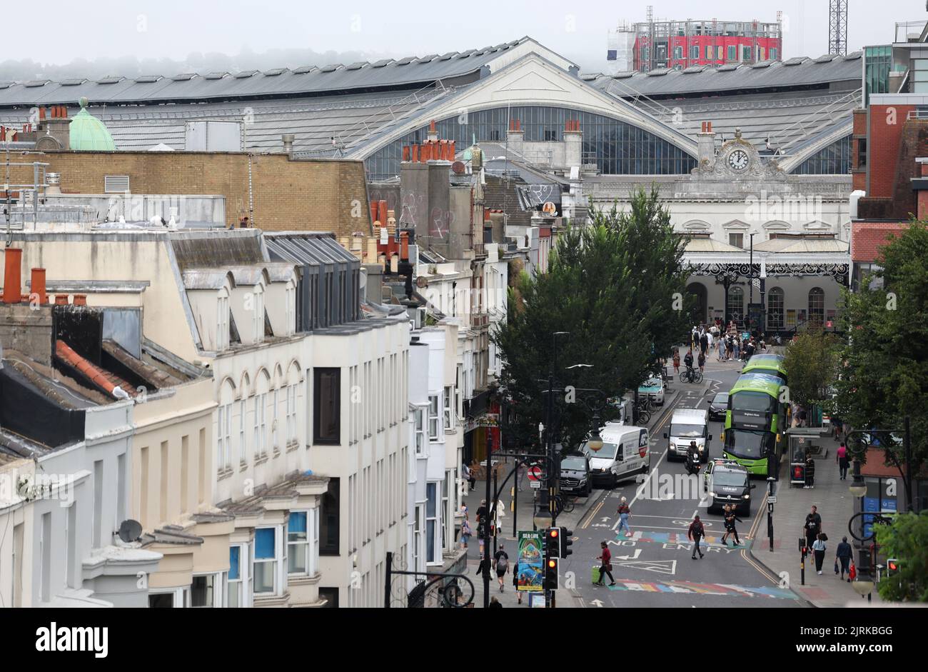 Brighton Railway Station seen looking up Queens Road. 23rd August 2022 Stock Photo