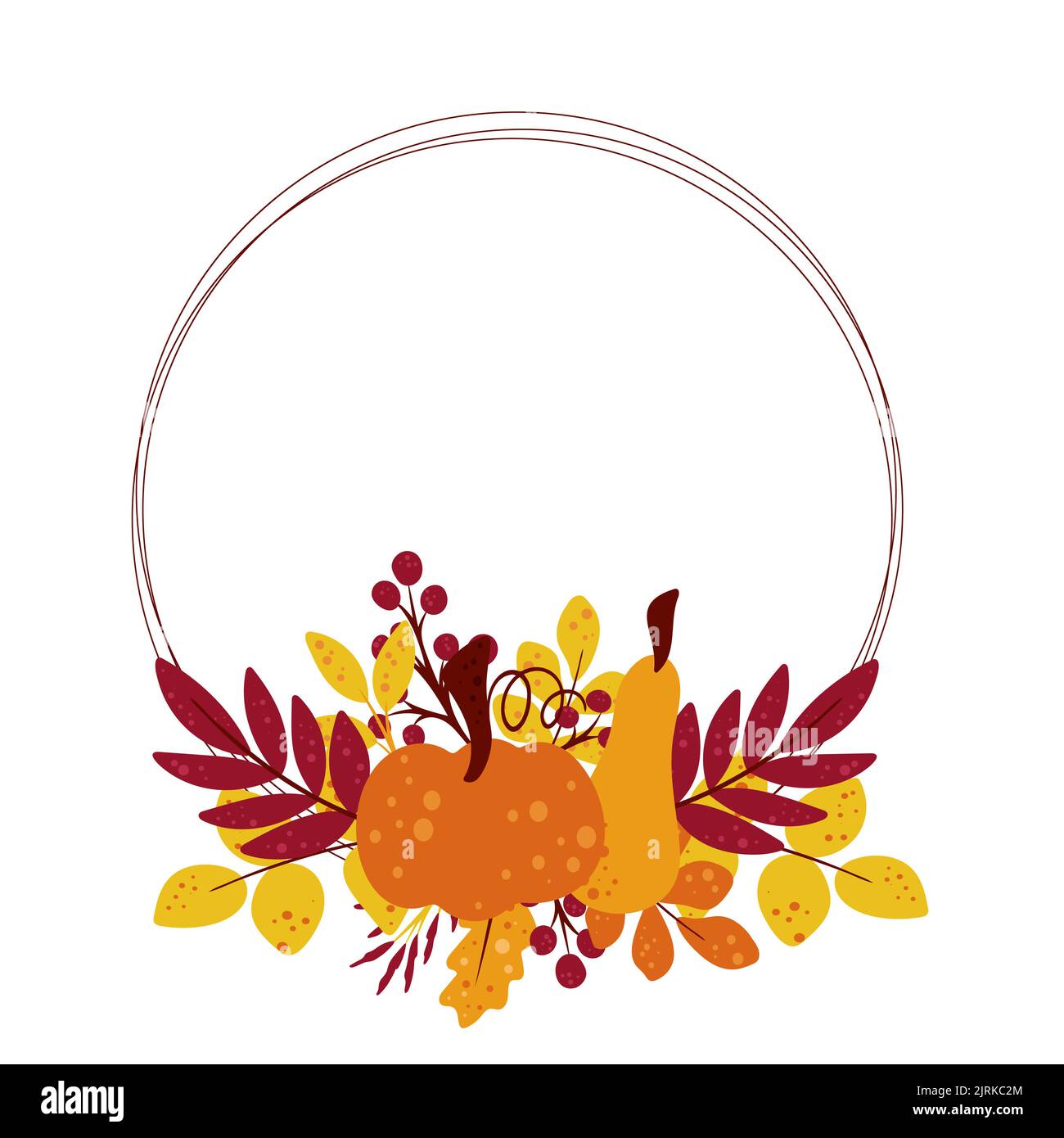 Round frame with autumn leaves berries and pumpkin Stock Vector Image ...