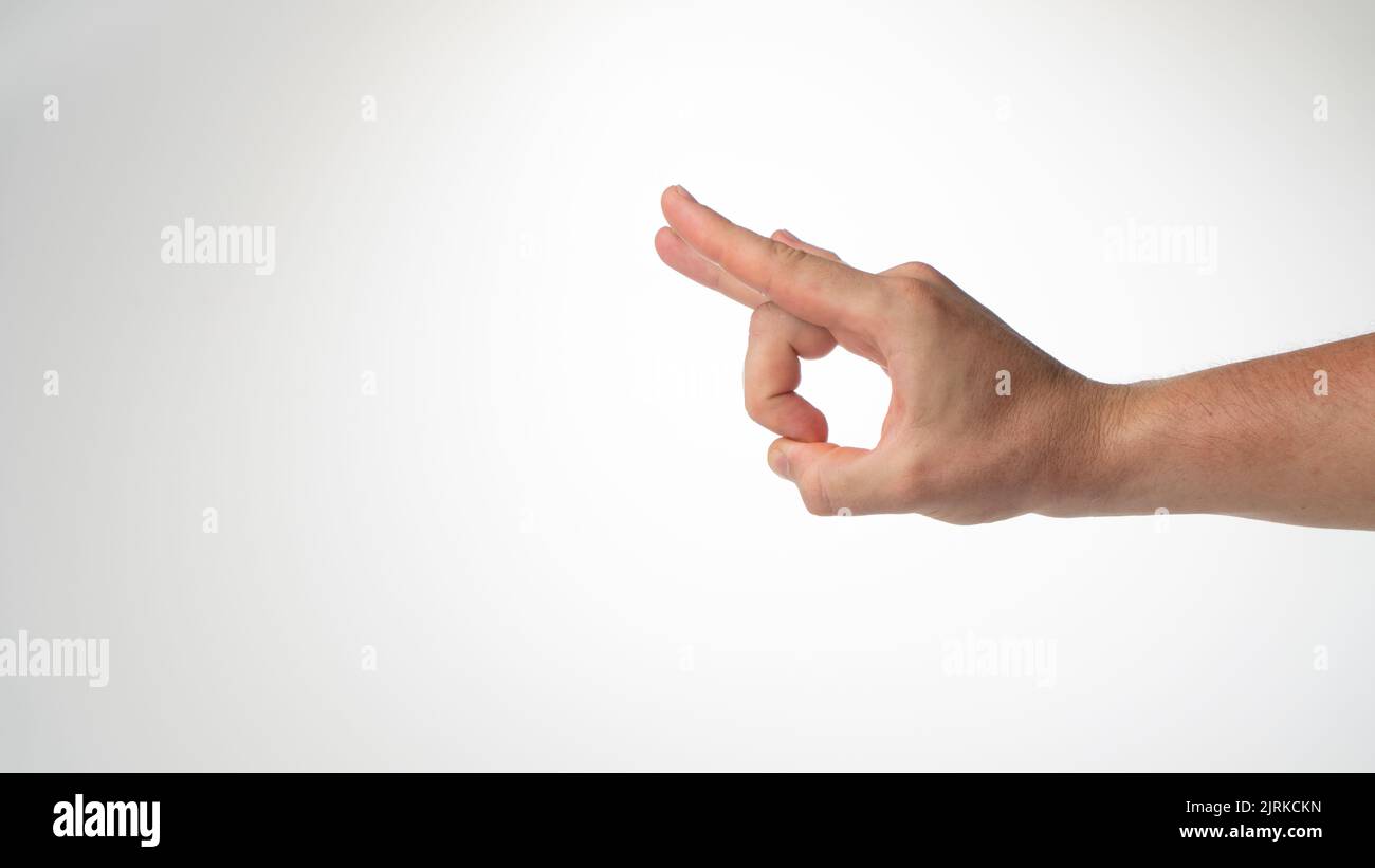 Male hand gesture slitban on white background. High quality photo Stock Photo