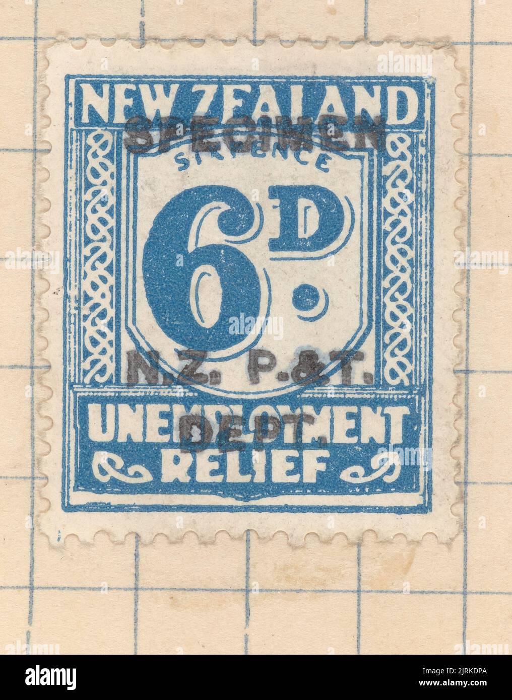 Six penny Unemployment Relief stamp overprinted 'Specimen', 1934 1936