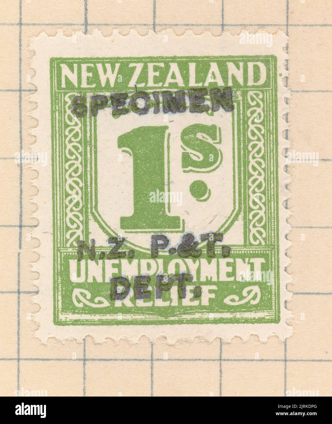 One shilling Unemployment Relief stamp overprinted 'Specimen', 1934