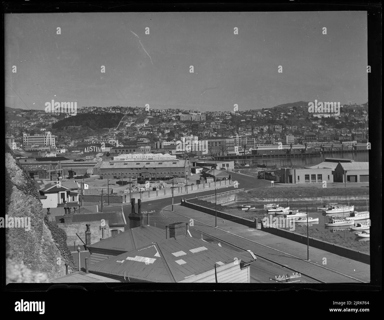 Wellington from Oriental Bay, 1910-1940, New Zealand, maker unknown. Stock Photo
