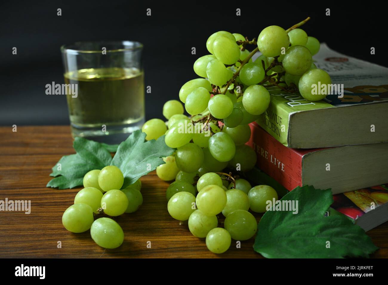 Wine and Grapes on the table Stock Photo