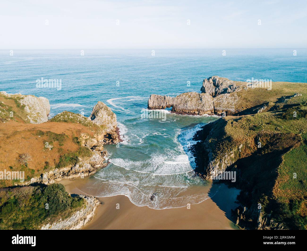 Top view of spectacular views of the Prellezco beach in Cantabria ...