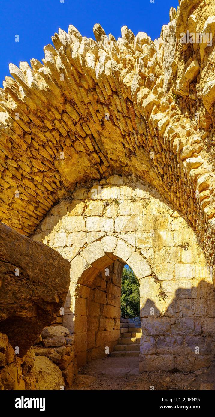 View of the northwest tower inner gate, in the medieval Nimrod fortress, the Golan Heights, Northern Israel Stock Photo