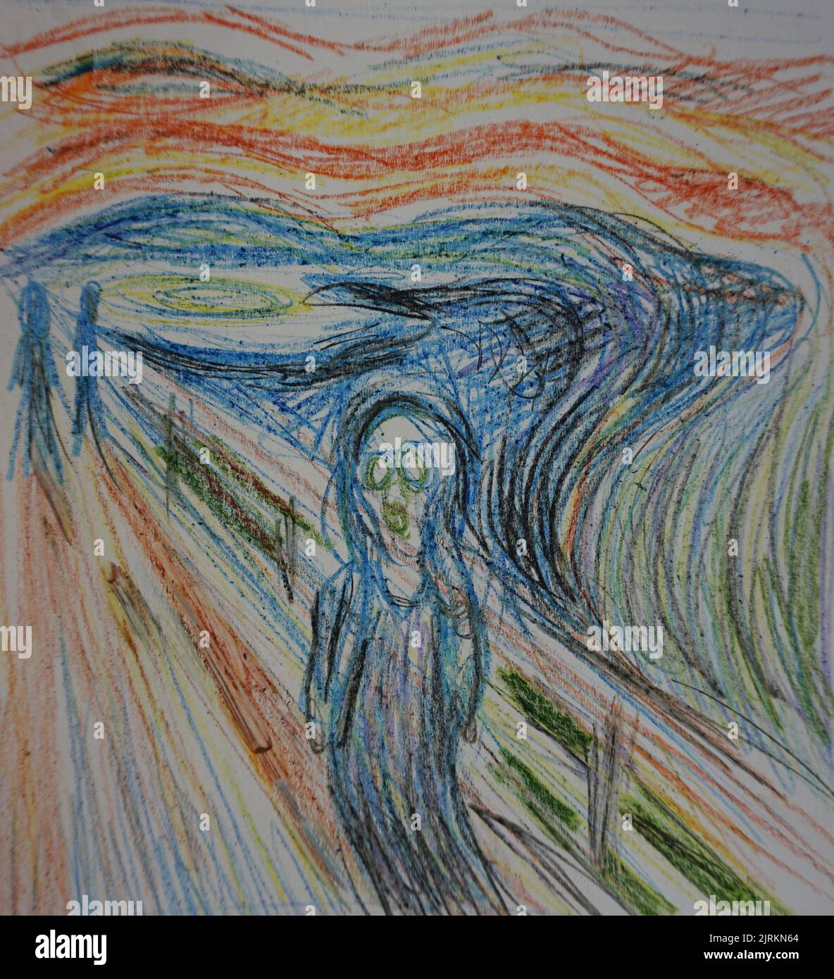 Draw a line. Children scream and cry. Scary , edvard munch , famous paintings Stock Photo