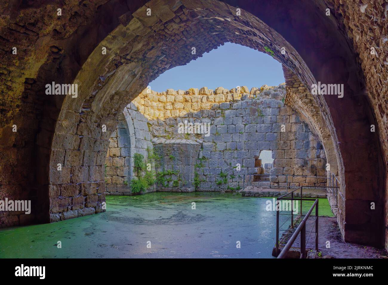 View of ancient water reservoir in the medieval Nimrod fortress, the Golan Heights, Northern Israel Stock Photo