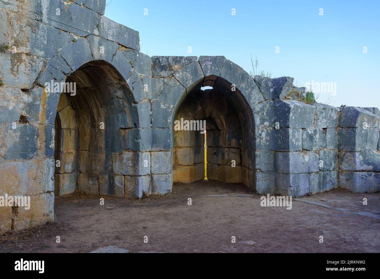 View of a guard tower in the medieval Nimrod fortress, the Golan Heights, Northern Israel Stock Photo