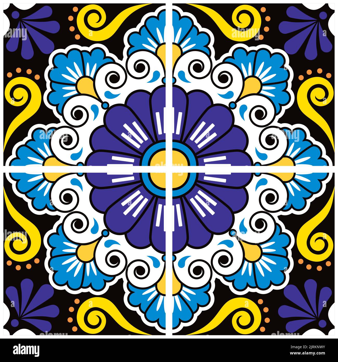 Mexican inspired vector tiles seamless pattern in blue and yellow