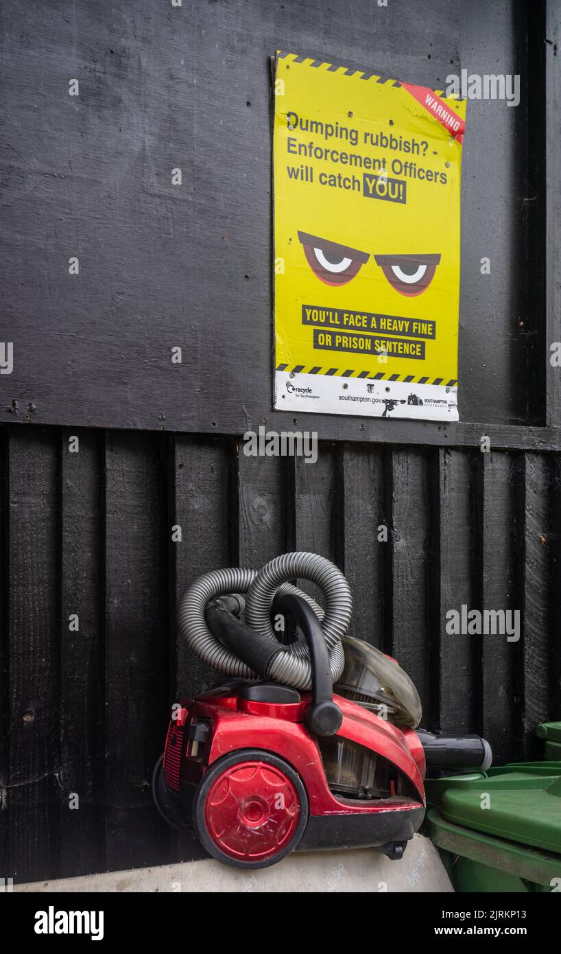'Dumping rubbish? Enforcement offices will catch you' poster, England, UK Stock Photo