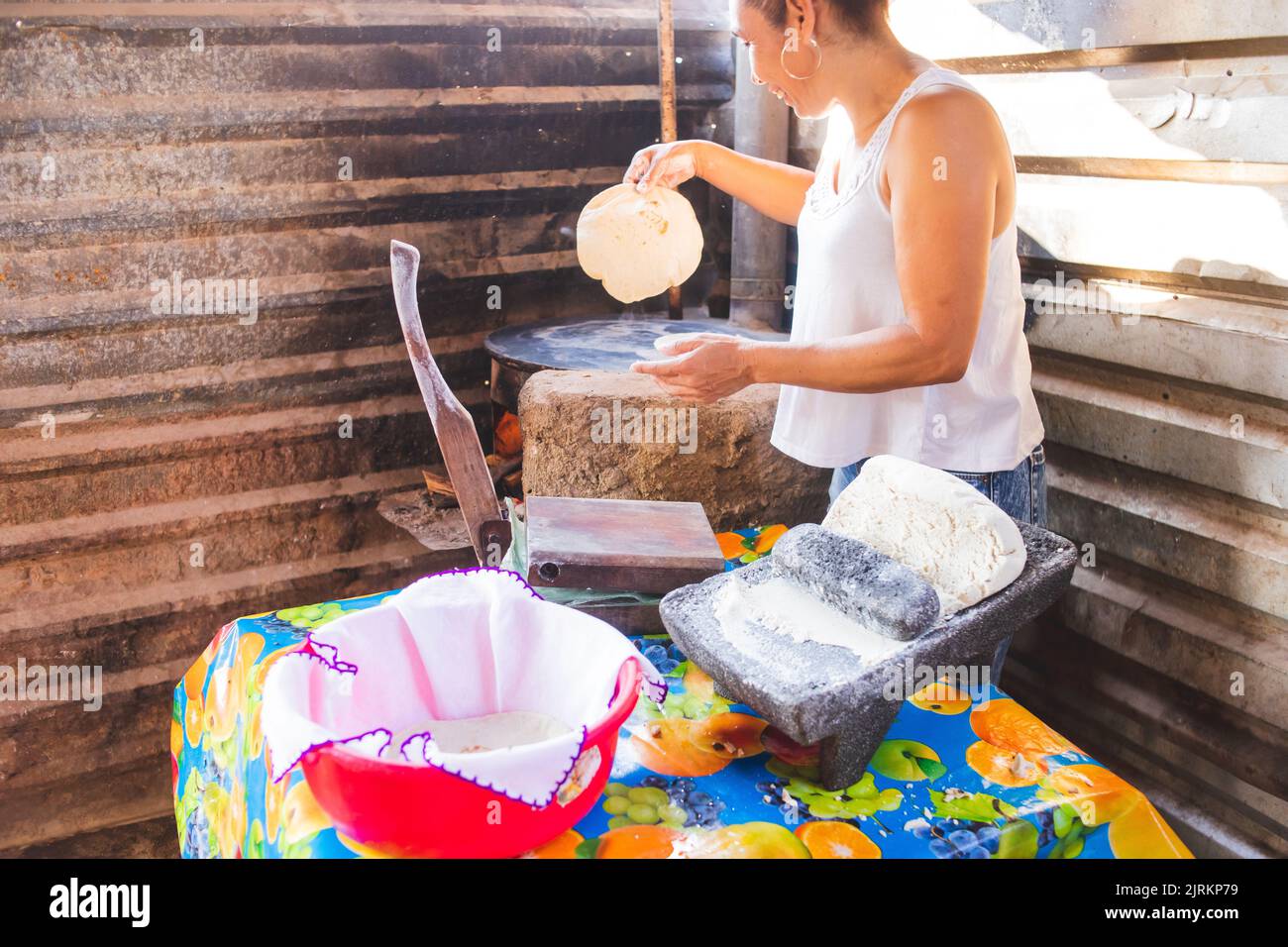 https://c8.alamy.com/comp/2JRKP79/a-hispanic-woman-cooking-corn-dough-on-a-stove-making-homemade-tortillas-2JRKP79.jpg