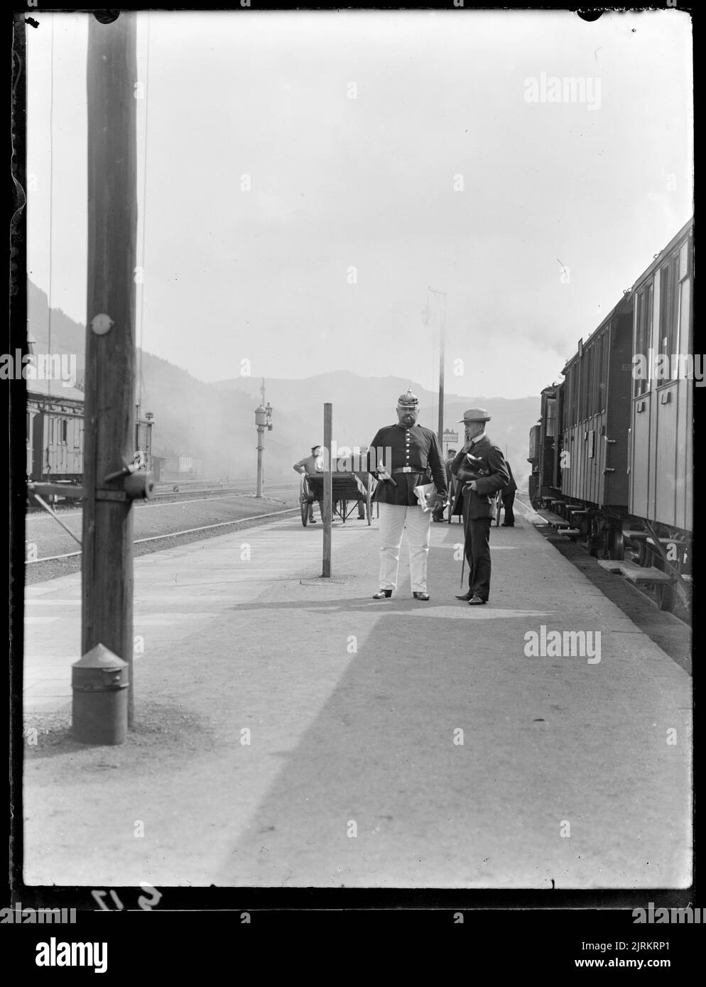 Train station, 1906-1917, Europe, by George Crombie. Stock Photo