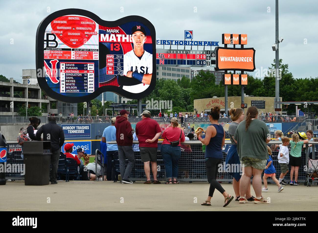 Anzeigetafel im First Horizon Park, Baseball Stadion in Germantown; Nashville, Tennessee, Vereinigte Staaten von Amerika Stock Photo