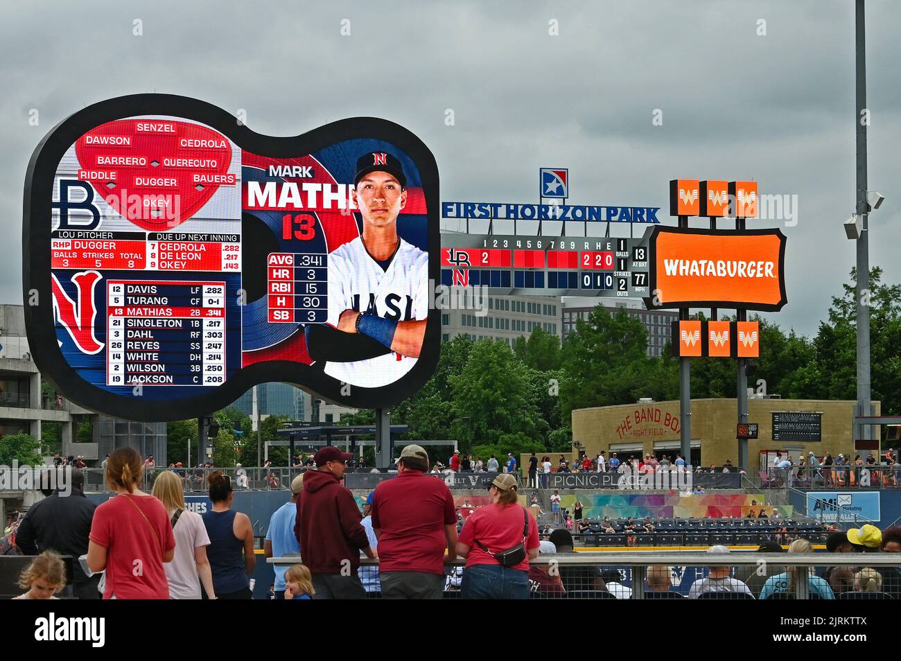 Anzeigetafel im First Horizon Park, Baseball Stadion in Germantown; Nashville, Tennessee, Vereinigte Staaten von Amerika Stock Photo