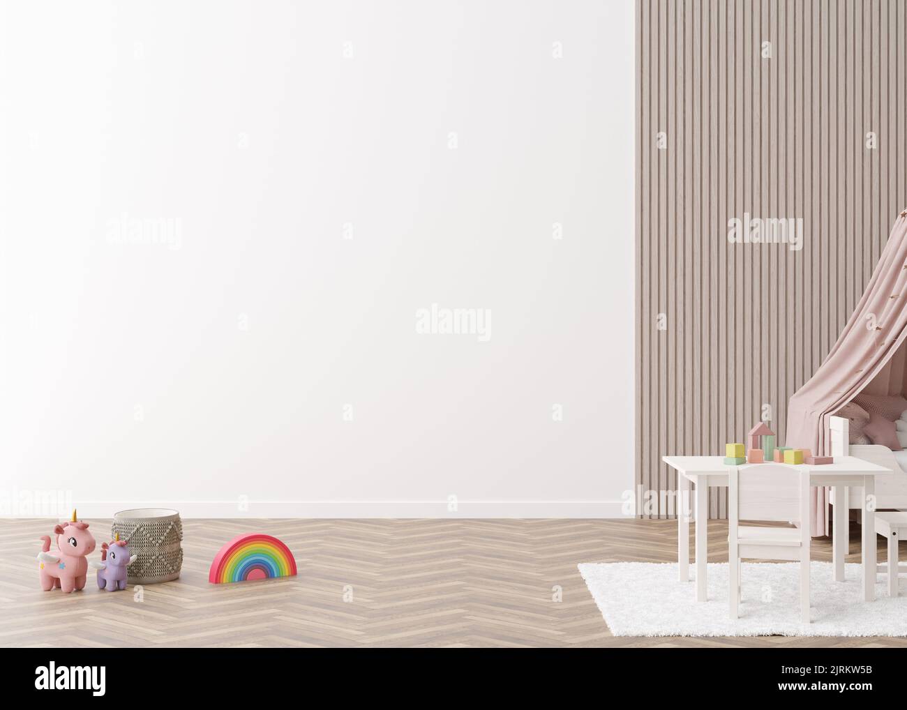 Kids room wallpaper presentation mock up. Empty white wall in modern