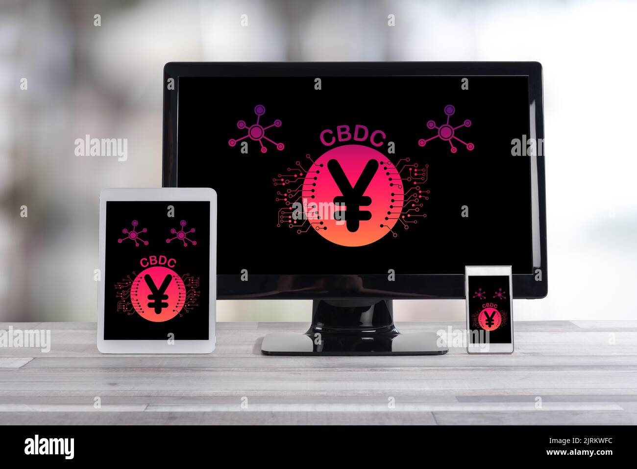 Cbdc concept shown on different information technology devices Stock Photo