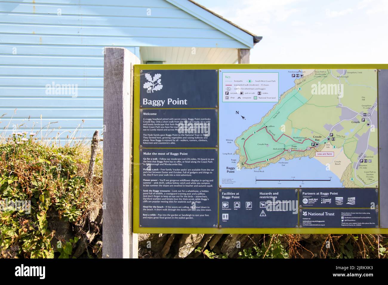 Baggy Point car park National Trust sign, Croyde, Braunton, Devon