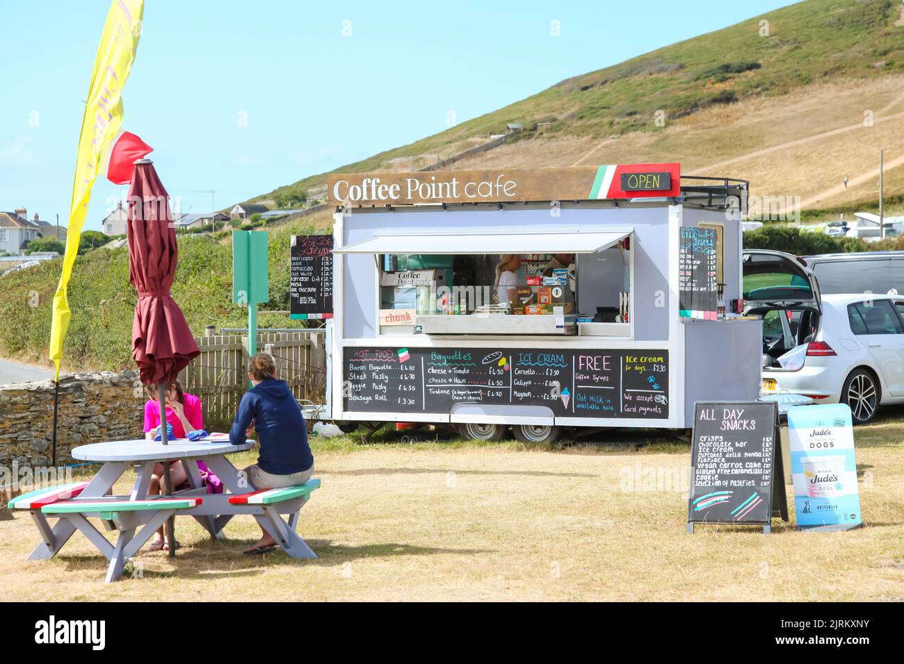 Coffee Point Café, Pop up Food van, Croyde Bay beach, Braunton, Devon, England, UK, August 2022 Stock Photo