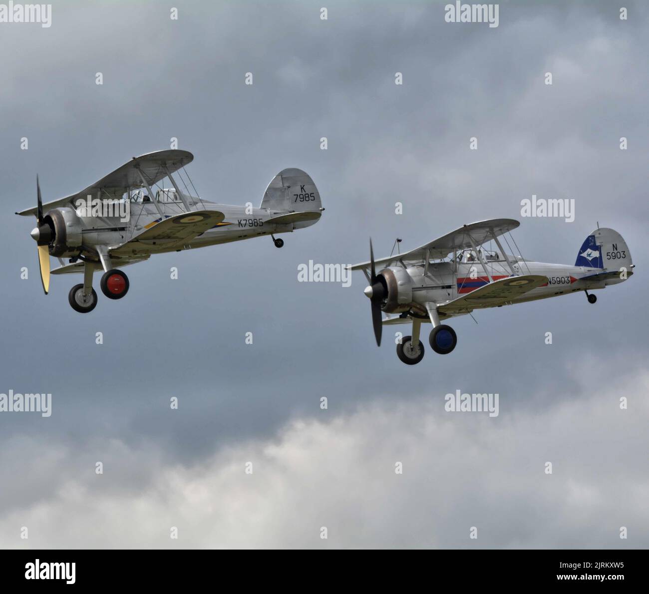 2 Gloster Gladiator bi plane fighter airplane early second world war fighter. Stock Photo