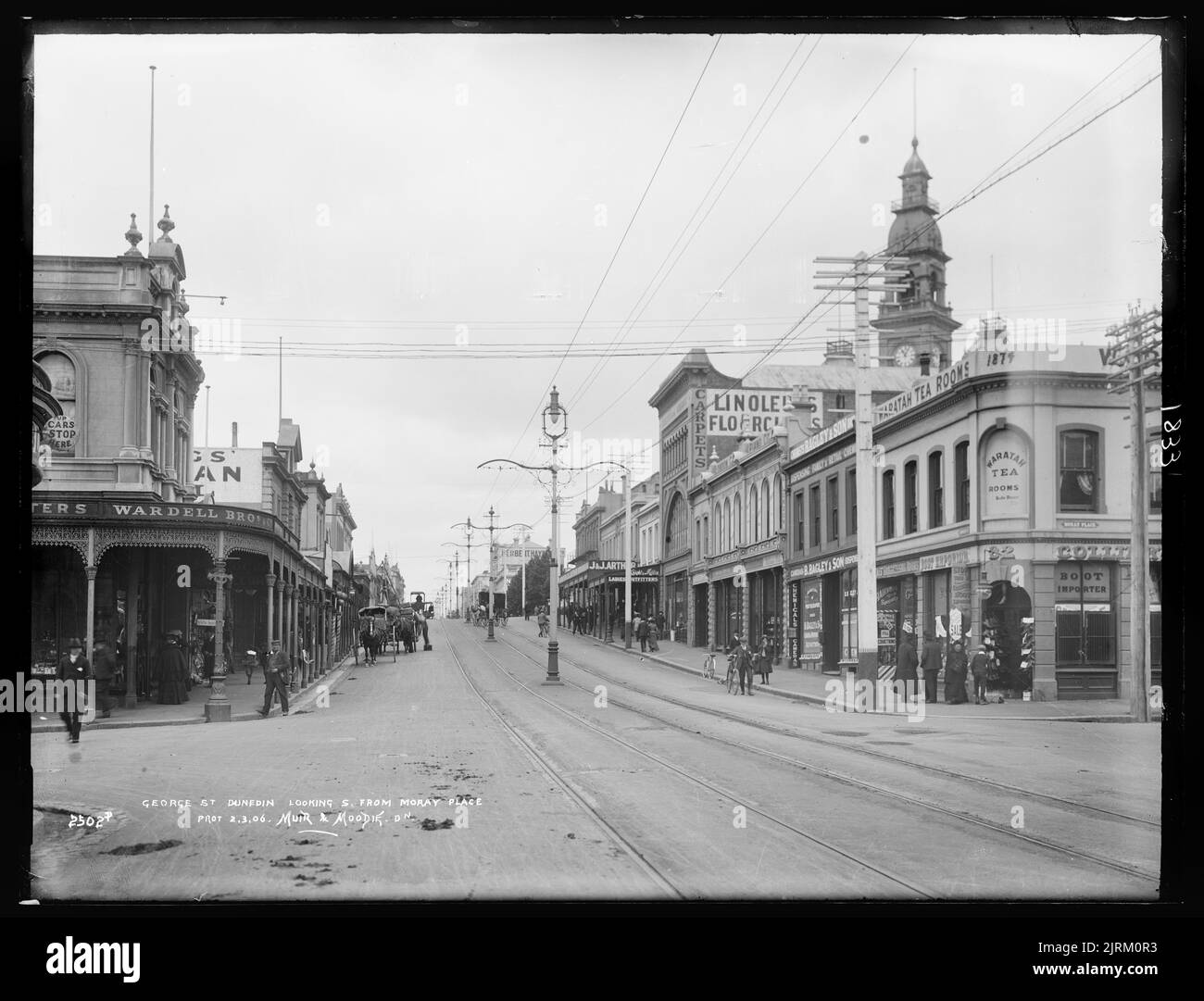 George Street, Dunedin looking south from Moray Place, circa 1906, Dunedin, by Muir & Moodie. Stock Photo