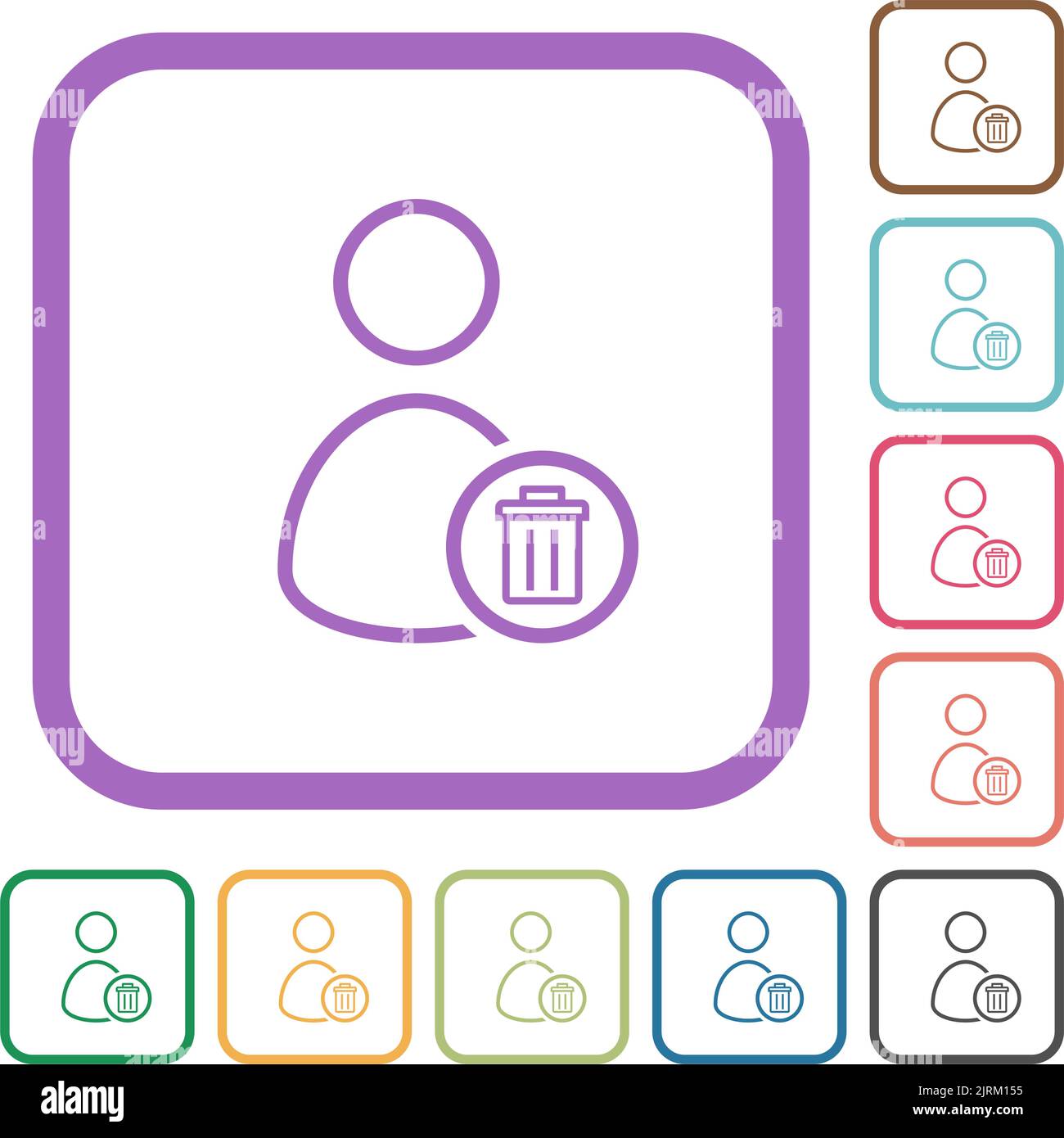 Delete user outline simple icons in color rounded square frames on ...
