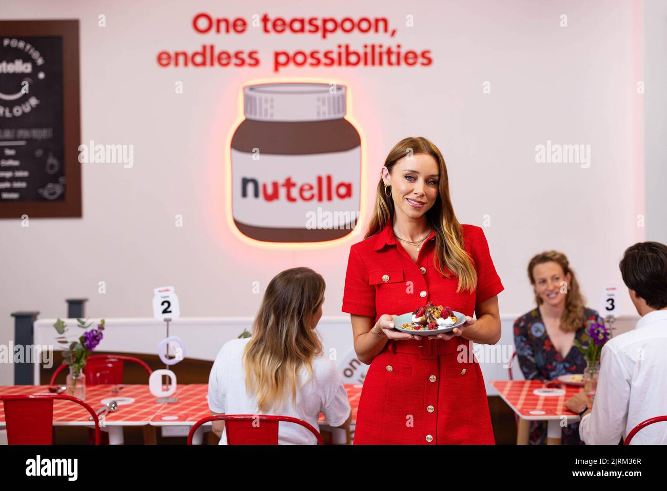 EDITORIAL USE ONLY Una Healy at the opening of the Nutella 'Happy Portion Parlour' in Soho, a pop-up breakfast experience offering a variety of dishes topped with one heaped teaspoon (15g) of Nutella. Picture date: Thursday August 25, 2022. Stock Photo