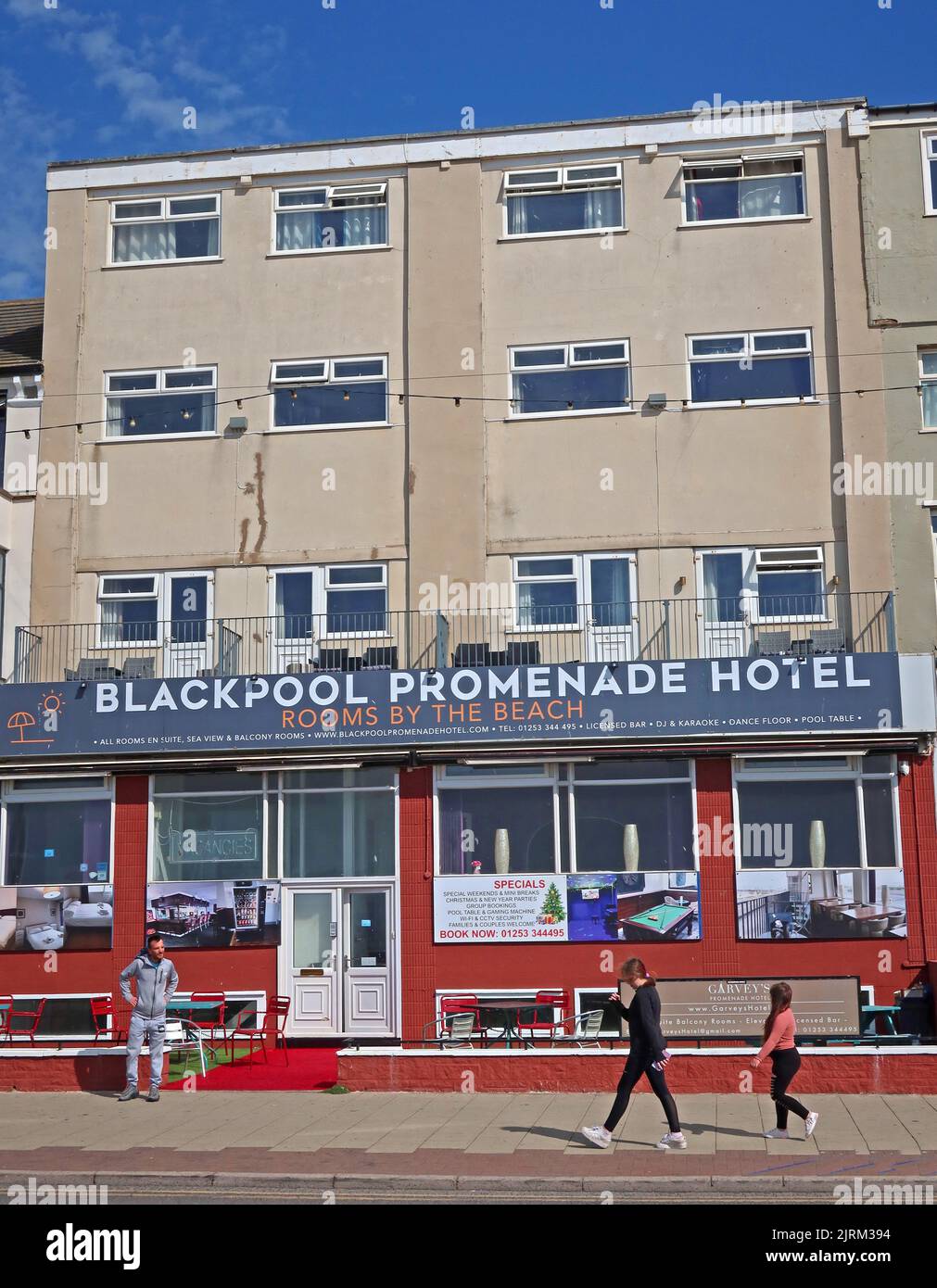 Blackpool Promenade Hotel, Rooms by the beach, 277-279 Promenade Central, Blackpool, Lancashire, England, UK, FY1 6AJ Stock Photo