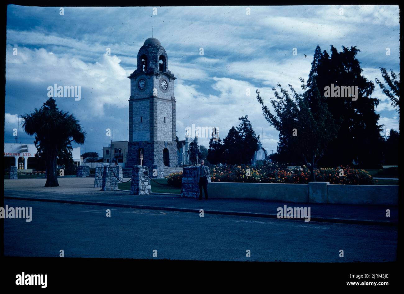 Blenheim - clock tower in Seymour Square, 24 March 1959-13 April1959, Marlborough, by Leslie Adkin. Gift of Adkin Family, 1997. Stock Photo