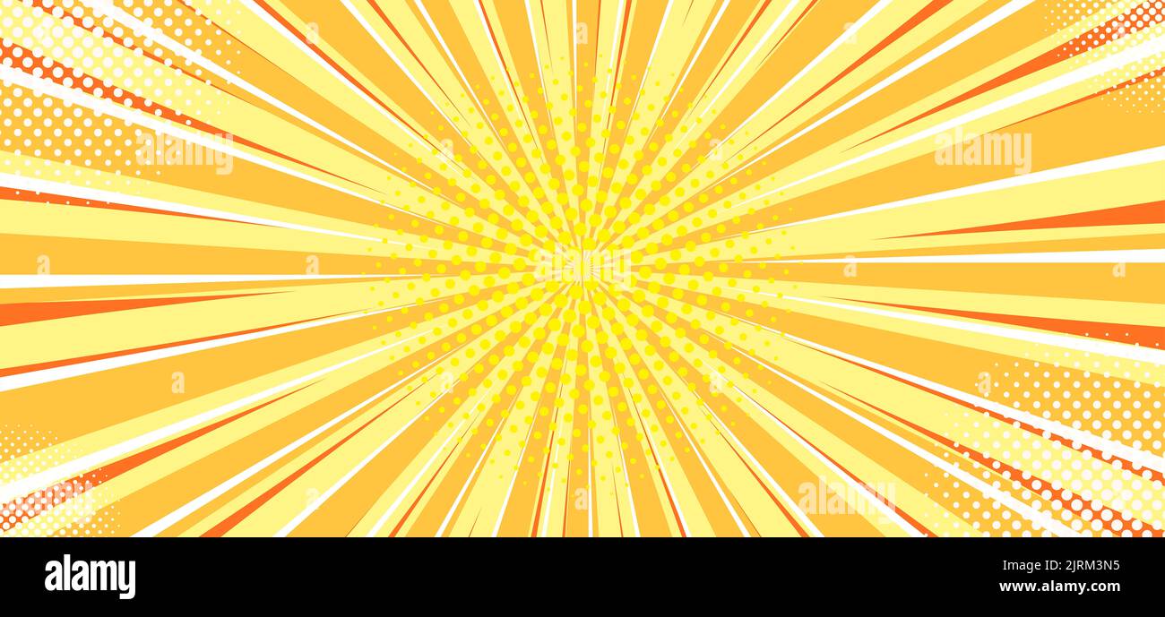 abstract orange yellow sun rays, retro styled comics book background ...
