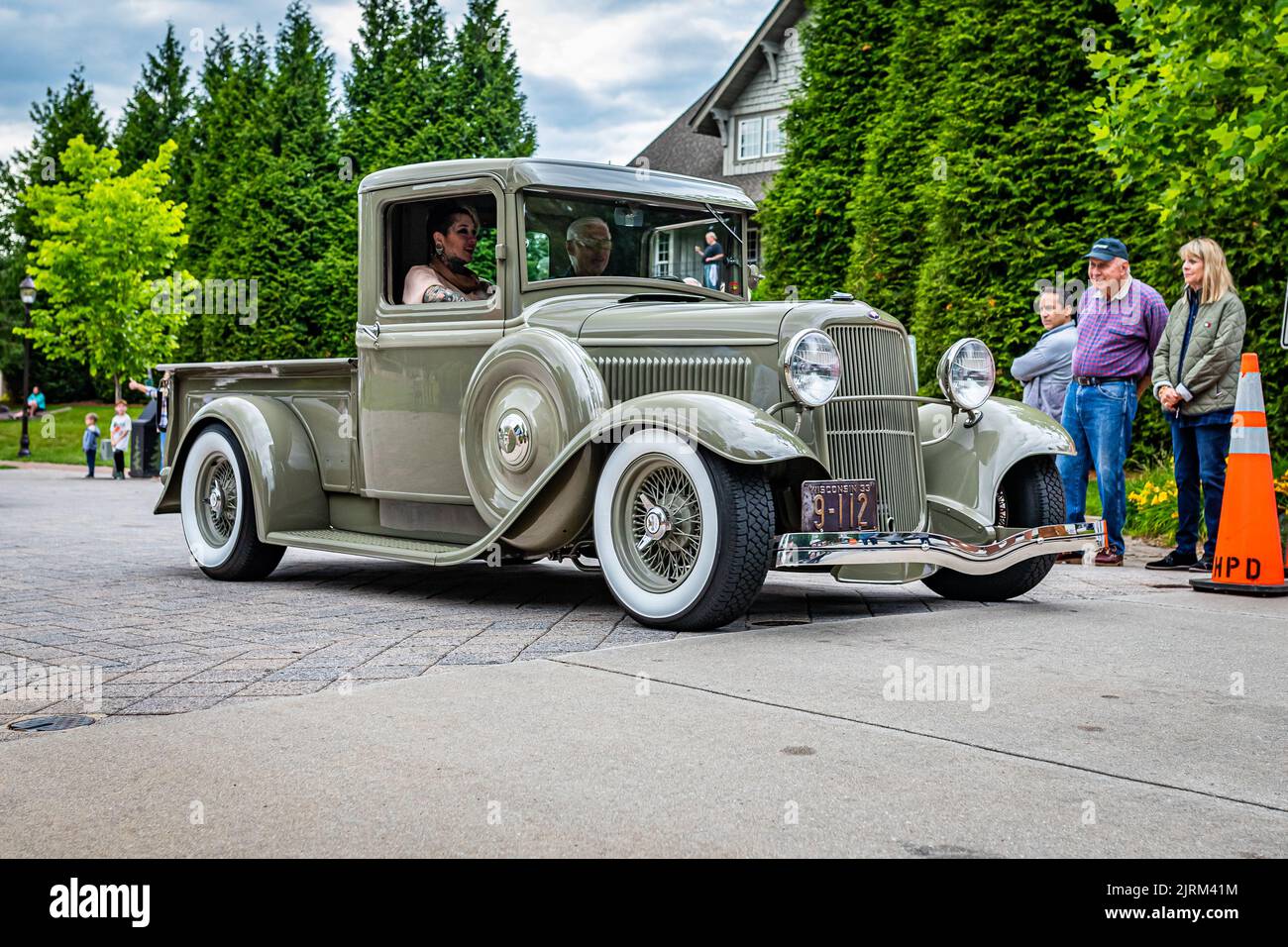 Highlands, NC June 10, 2022 Low perspective front corner view of a 1933 Ford Model B Pickup