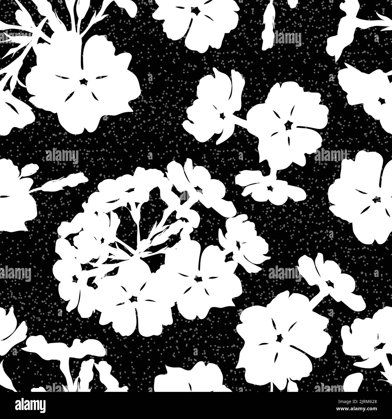 Seamless background with flowers of beautiful hand-drawn silhouette phlox Stock Vector