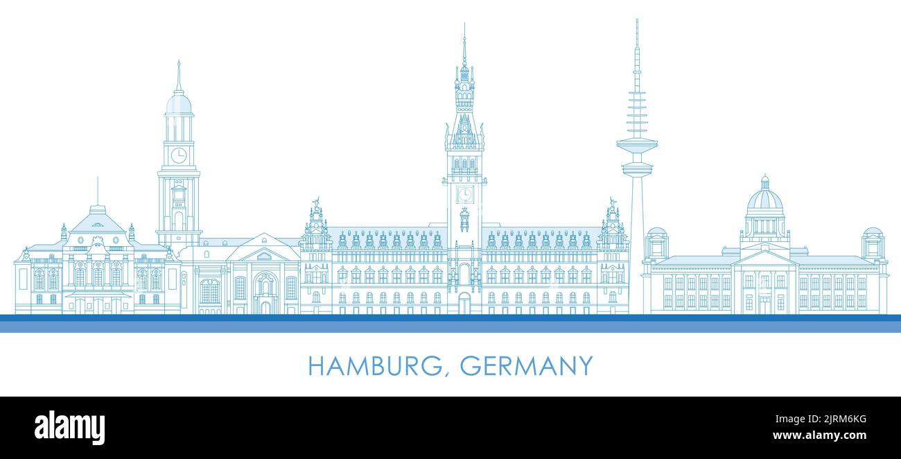 Outline Skyline panorama of city of Hamburg, Germany  - vector illustration Stock Vector